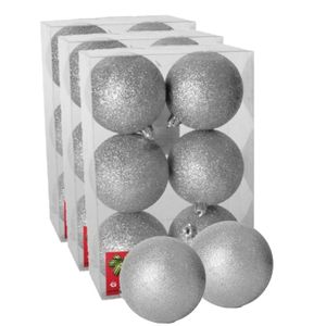 18x stuks kerstballen zilver glitters kunststof 8 cm