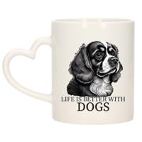 Cadeau mok voor honden liefhebbers - Cavalier Spaniel - wit met hartjes oor - keramiek - 300 ml