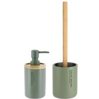 Tendance Badkamer accessoires set 2-delig - Polyresin/bamboe - groen - robuust - matte coating - thumbnail