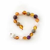 Baby armbandje barnsteen, labradoriet, rozenkwarts en amethist | 14 cm