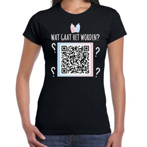 QR code gender reveal t-shirt wat gaat het worden dames zwart - meisje - Gender reveal shirts 2XL  -