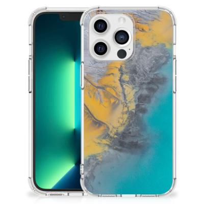 iPhone 13 Pro Max Anti-Shock Hoesje Marble Blue Gold