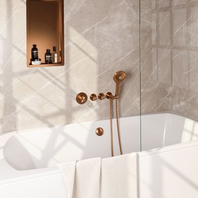 Inbouwthermostaatset Brauer Copper Carving Incl 3 Standen Handdouche En Badafvoer Koper Brauer