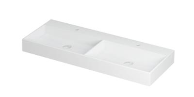 Wastafel United Porselein dubbel met 2 kraangaten incl. porseleinen click plug en verborgen overloop systeem 120 cm x 45 cm x 11 cm Mat wit 0206132