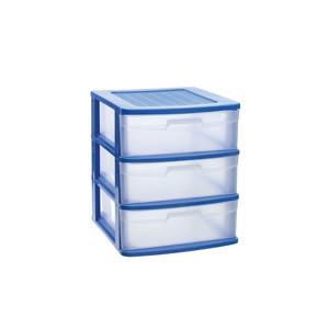 Ladeblok/bureau organizer - 3x lades - blauw/transparant - L40 x B39 x H49.5 cm - kunststof