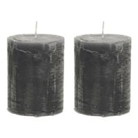 Stompkaars/cilinderkaars - 2x - antraciet - 7 x 9 cm - middel rustiek model