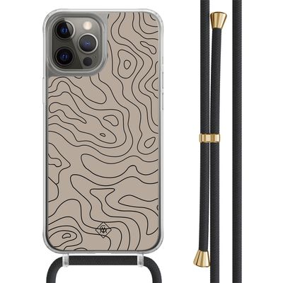 iPhone 12 (Pro) hoesje met zwart koord - Abstract lines