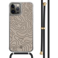 iPhone 12 (Pro) hoesje met zwart koord - Abstract lines