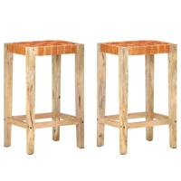 Barkrukken 2 st 75 cm echt leer bruin Barkrukken 2 st 75 cm echt leer bruin