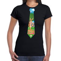 Paashaas stropdas vrolijk Pasen t-shirt zwart voor dames Paashaas stropdas vrolijk Pasen t-shirt zwart voor dames