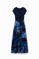 Lange gecombineerde jurk met textuur en dierenprint - BLUE - XL