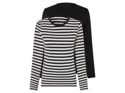 esmara 2 dames shirts (Gestreept/wit/zwart, L (44/46))