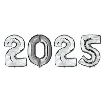 Opblaas Ballonnen - 2025 - zilver - op stokje - 41 cm Opblaas Ballonnen - 2025 - zilver - op stokje - 41 cm
