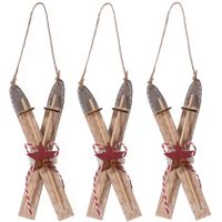 6x Bruine houten ski kerstversiering hangdecoratie 17 cm - thumbnail