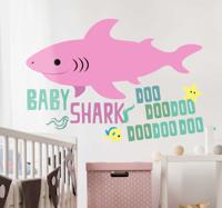 Muurstickers kinderkamer Baby shark met haai