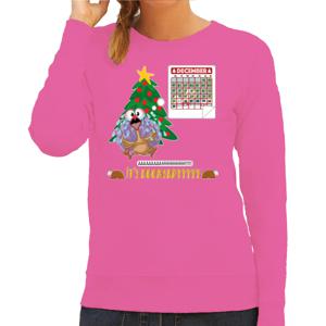 Foute Kersttrui/sweater voor dames -doomsday - roze - kalkoen - kerstfeest