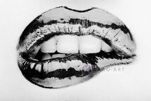 Karo-art Schilderij - Metallic lippen, zwart/wit, 3 maten , print op canvas, premium print