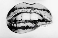 Karo-art Schilderij - Metallic lippen, zwart/wit, 3 maten , print op canvas, premium print - thumbnail