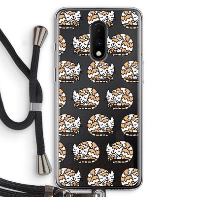 Slapende poes: OnePlus 7 Transparant Hoesje met koord