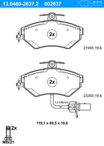 Remblokkenset, schijfrem ATE, u.a. fÃ¼r Audi, VW, Seat