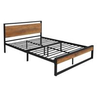 Metalen bed Bedframe met lattenbodem 140x200 cm zwart/bruin met houten hoofdbord & voeteneind ML design - thumbnail