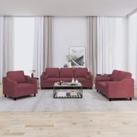 3-delige Loungeset met kussens stof wijnrood