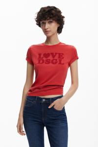 Effen T-shirt met tekst - RED - M