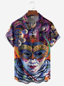 Mardi Gras Chest Pocket Short Sleeve Casual Shirt