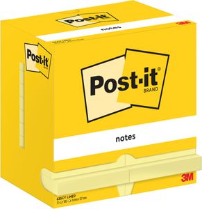 Post-It Notes, 100 vel, ft 76 x 127 mm, geel, gelijnd, pak van 12 blokken