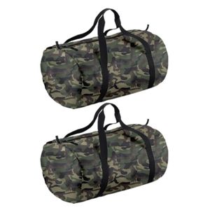 2x stuks camouflage groene ronde polyester sporttas/weekendtas 32 liter