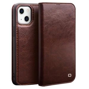 Qialino Classic iPhone 13 Mini Wallet Leren Hoesje - Bruin