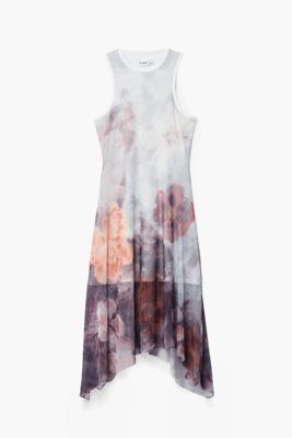 Asymmetrische bloemenjurk - BLACK - XL