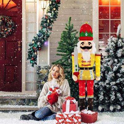 Verlichte Notenkraker Soldaat 166 cm Hoog Levensgroot Notenkraker Figuur met LED Verlichting Kerstdecoratie voor Binnen & Buiten