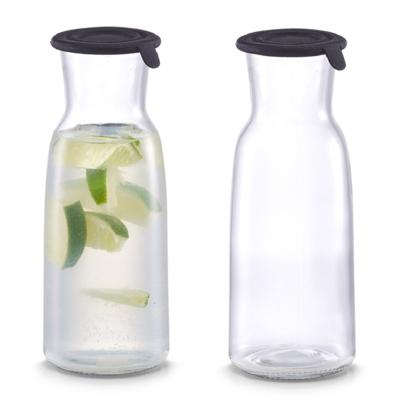 Glazen karaffen - 4x - met siliconen deksel - 700 ml - waterkaraf - D8 x H21 cm - karaf