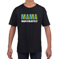 Mama waar is mijn pils tekst zwart t-shirt blauwe/groene letters voor kinderen - thumbnail