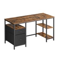 Bureau met planken en lades, Vintage Bruin + Zwart / 140B cm