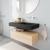 Mondiaz Alan badmeubel 100 cm washed oak 1 lade vrijhangend wastafel rechts zonder kraangat zwart
