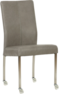 Grijze leren moderne eetkamerstoel Comfort - poot vierkant rvs met wiel - Granada leer Steel (grijs leer)