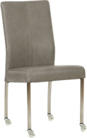Grijze leren moderne eetkamerstoel Comfort - poot vierkant rvs met wiel - Granada leer Steel (grijs leer)