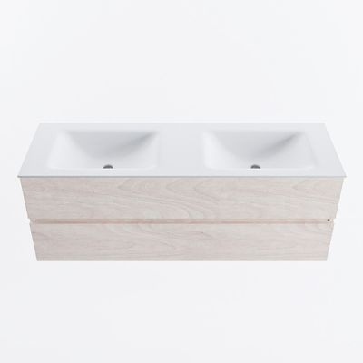 MONDIAZ VICA 140cm badmeubel onderkast Underlayment 2 lades. Wastafel CLOUD dubbel 2 kraangaten, kleur Talc.