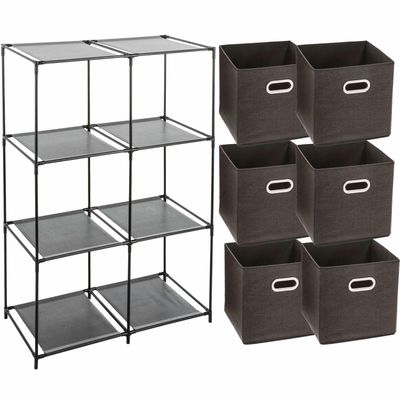 Kastmandjes/opberg mandjes - bruin - 6x stuks van 29 Liter - In rekje van 68 x 98 cm