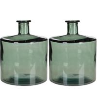 Mica Decorations Vaas Guan - 2x stuks - groen - gerecycled glas - 21 x 26 cm