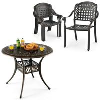 Set van 2 Tuinstoelen van Gegoten Aluminium en Eettafel van Aluminium Stapelbare Eetkamerstoelen en Ronde Tuintafel