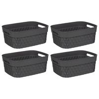 5Five Opbergmand/box van kunststof - 4x - grijs - 25 x 33 x 13 cm - 8.5 liter