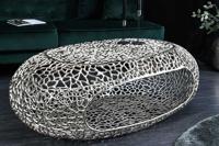Handgemaakte salontafel ORGANIC 120cm zilverkleurig metalen bladontwerp met opbergruimte - 44148 - thumbnail