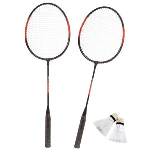 SportX badminton set - rood/zwart - met 2 rackets en 2 shuttles en opbergtas - 66 cm