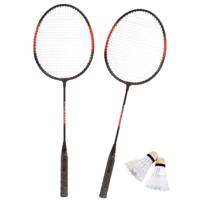 SportX badminton set - rood/zwart - met 2 rackets en 2 shuttles en opbergtas - 66 cm