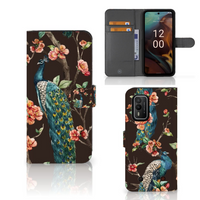 Nokia XR21 Telefoonhoesje met Pasjes Pauw met Bloemen