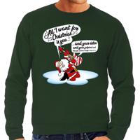 Kersttrui in grote maten - sweater - Zingende kerstman met gitaar - groen - voor heren