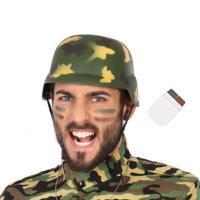 Carnaval verkleed set Army/Leger soldaten helm - met camouflage schmink stift - volwassenen